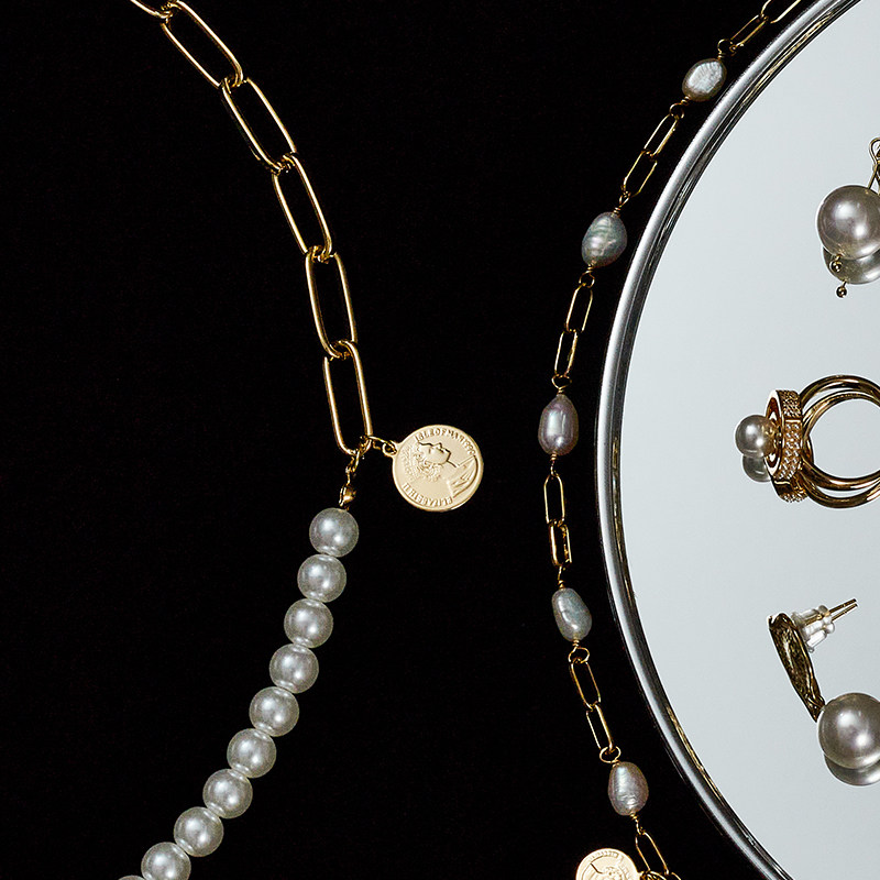 ba饰物局巴克洛珍珠徽章吊坠锁骨链 BA饰物局项链