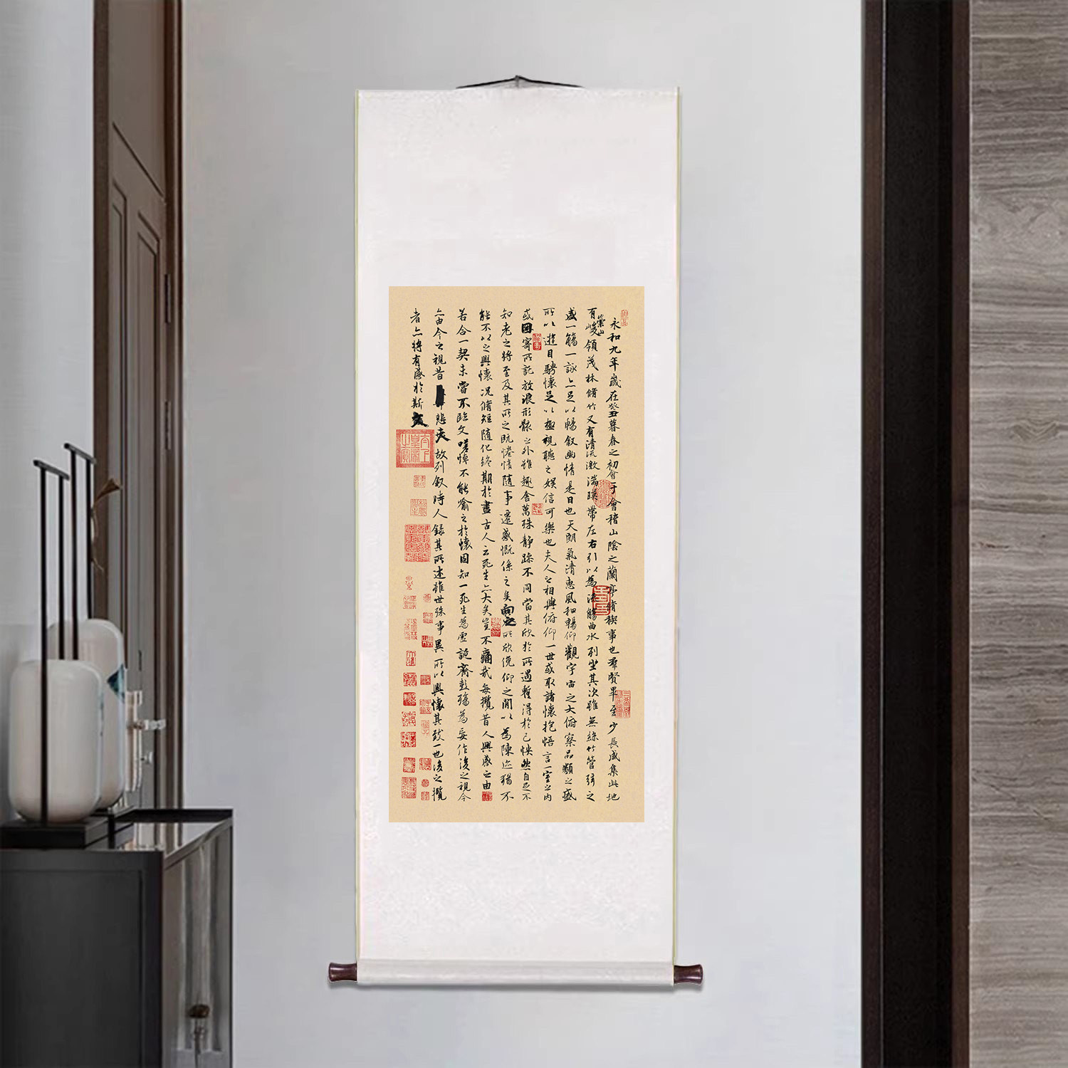 兰亭序书法挂画已装裱卷轴字画客厅玄关装饰画办公室书房仿古壁画,淘宝优惠券,粉丝福利购,淘宝优惠卷