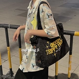 Джинсовый вместительный и большой шоппер, универсальная сумка на одно плечо, сумка через плечо, с вышивкой