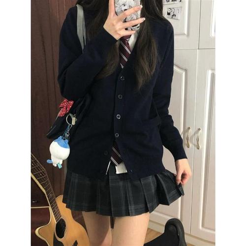 花千猪原创灰色JK毛衣开衫外套女秋款日系学院风jk制服上衣