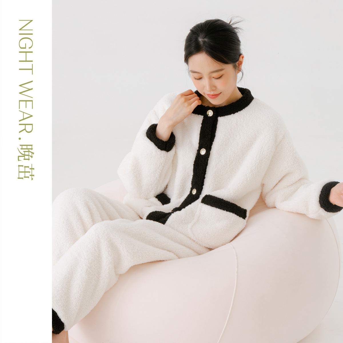 Nightwear小香风加厚软绵绵珊瑚绒睡衣女家居服可外穿秋冬季加厚