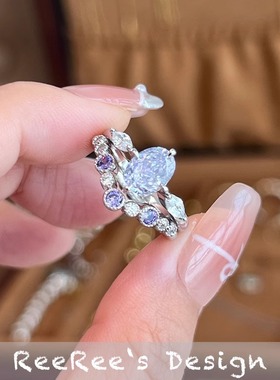 925纯银原创设计锆石戒指叠戴