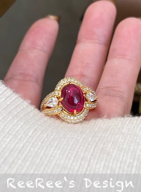 925纯银镀金红刚玉鸽子蛋戒指