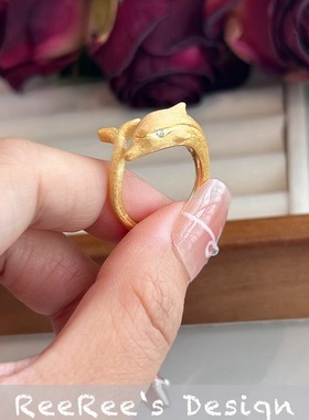 925纯银镀金海豚开口戒指