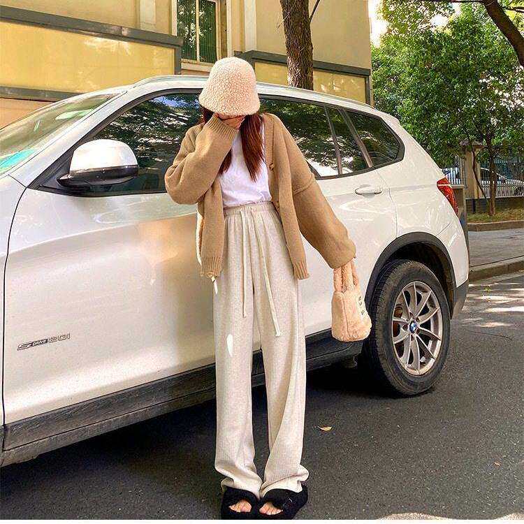 糯米裤女秋冬慵懒感软糯百搭高腰垂感阔腿裤显瘦xc