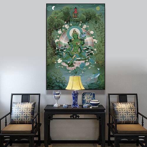 度母之主尊观世音菩萨化身绿度母能救八种苦难圣救度佛母唐卡挂画 - 图3