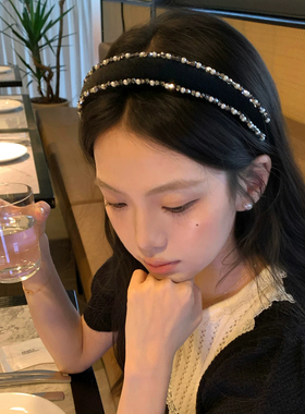 法式宽边丝绒发箍水晶珍珠头箍女