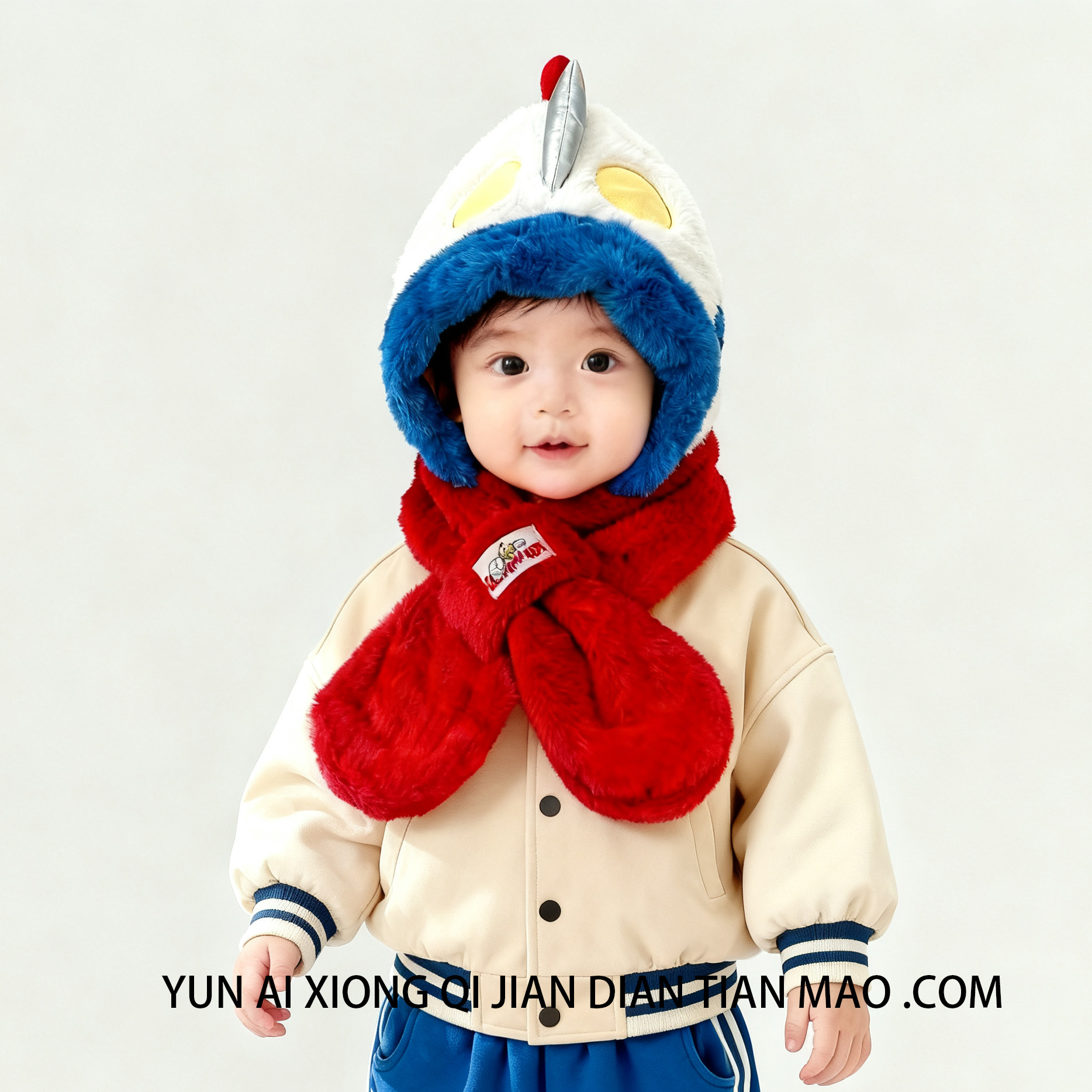 奥特曼儿童帽子围巾一体帽两件套冬季保暖男女宝宝防风加绒加厚,淘宝优惠券,粉丝福利购,淘宝优惠卷