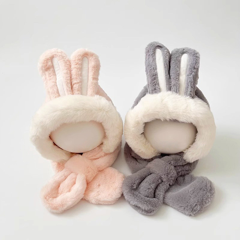 宝宝帽子冬季可爱兔子毛绒加厚护耳婴幼儿围巾一体帽男女童套头帽,淘宝优惠券,粉丝福利购,淘宝优惠卷