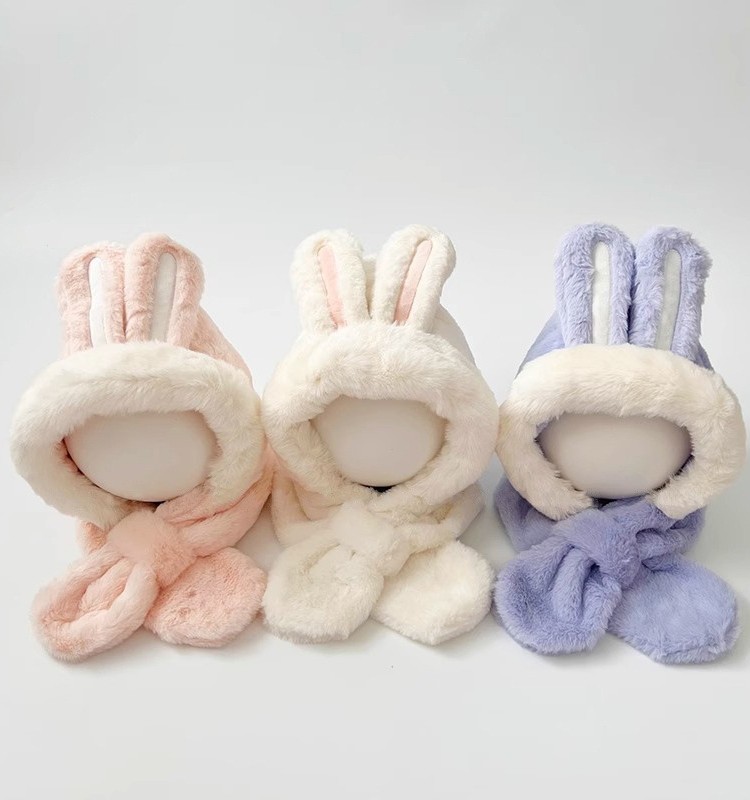 宝宝帽子冬季可爱兔子毛绒加厚护耳婴幼儿围巾一体帽男女童套头帽,淘宝优惠券,粉丝福利购,淘宝优惠卷