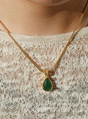 RoundFace炼金术系列祖母绿水滴项链金小众高级感轻奢女法式日常