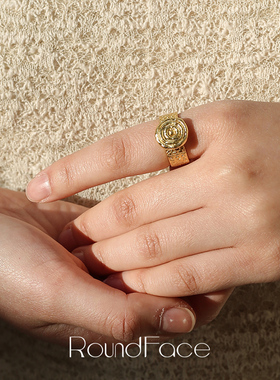 RoundFace炼金术海螺开口戒指女法式复古铜镀金小众轻奢高级感