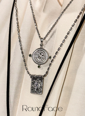 RoundFace卷轴系列银体镶项链复古款