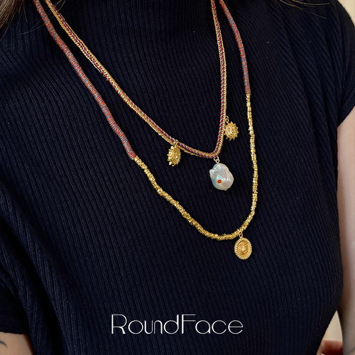 【杨采钰同款】RoundFace炼金术系列巴洛克珍珠太阳脸编织项链 - 图1