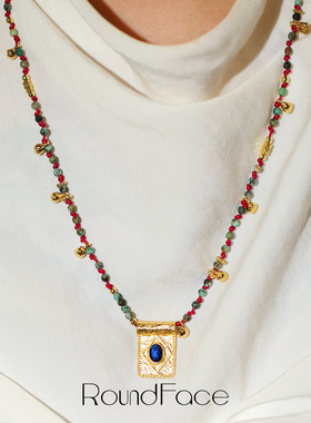 RoundFace卷轴系列蓝体镶项链复古礼物