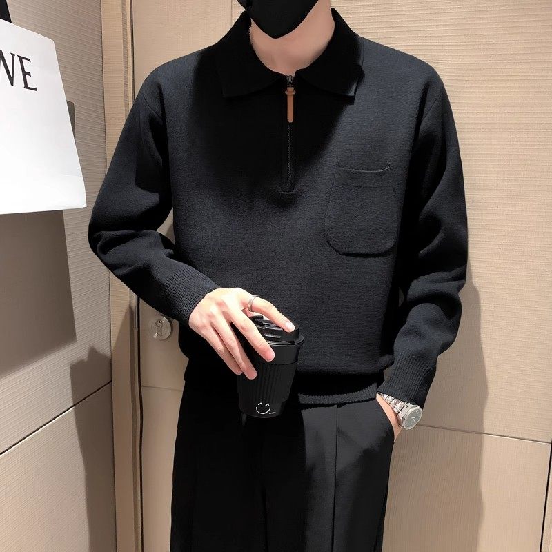 春秋季翻领针织卫衣男青年高级感冬季半拉链毛衣慵懒风百搭毛线衣,淘宝优惠券,粉丝福利购,淘宝优惠卷