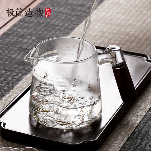 木把月牙公道杯带茶滤网日式玻璃公杯加厚分茶器茶漏一体茶海套装 - 图2