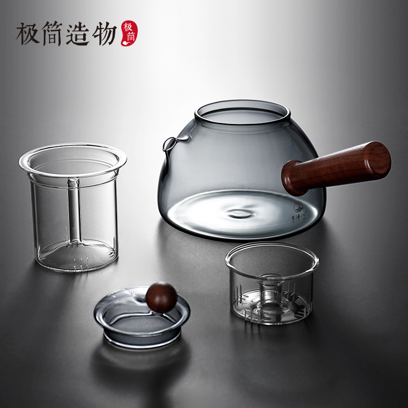 急须侧把玻璃壶大容量蒸煮两用泡茶壶耐高温电陶炉煮茶壶家用茶具 - 图0