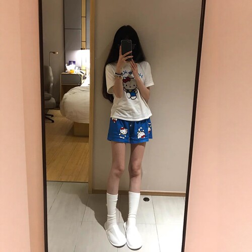 甜美Kitty短袖睡衣女夏款2025年新款T恤短裤大码家居服可外穿套装 - 图3