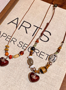 氛围感爱心串珠项链女款配饰新中式毛衣链2025新款小众设计感颈链