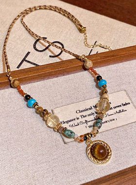 复古圆珠吊坠串珠项链女2025新款高端轻奢小众设计感颈链复古配饰