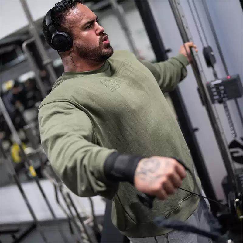 GASP春秋季美式纯色运动卫衣男长袖T恤大码宽松落肩健身训练圆领,淘宝优惠券,粉丝福利购,淘宝优惠卷