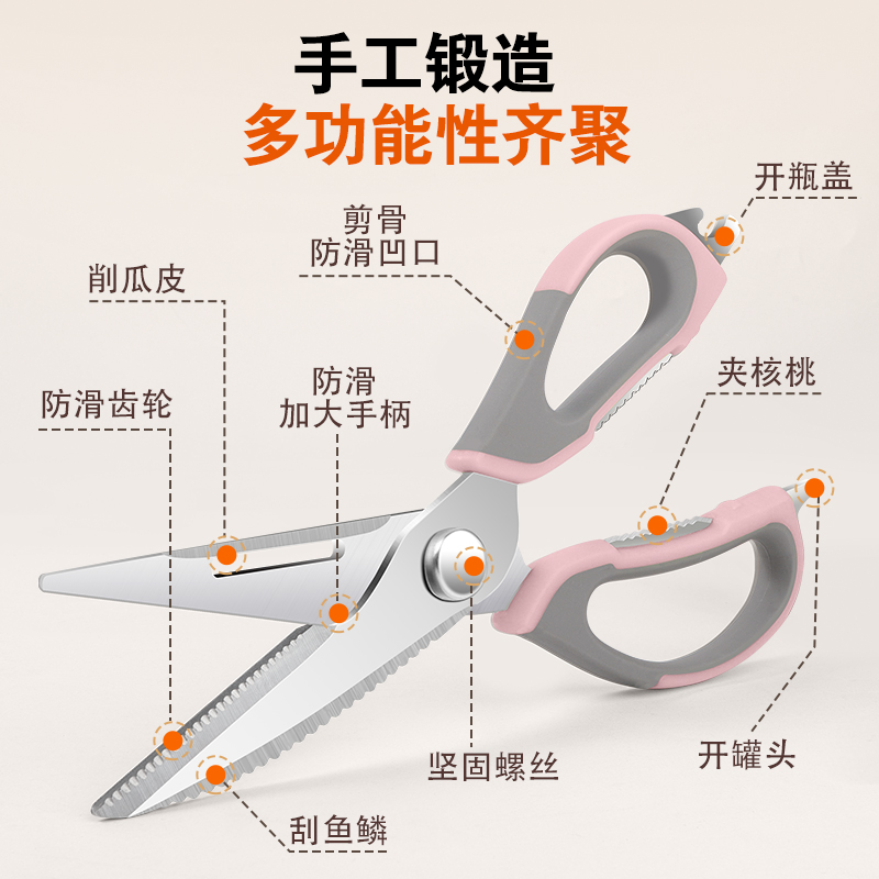 不锈钢家用多功能厨房锋利剪刀强力鸡骨剪烧烤辅食超快剪骨头专用