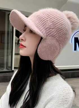 帽子女冬款针织围脖套头帽加绒