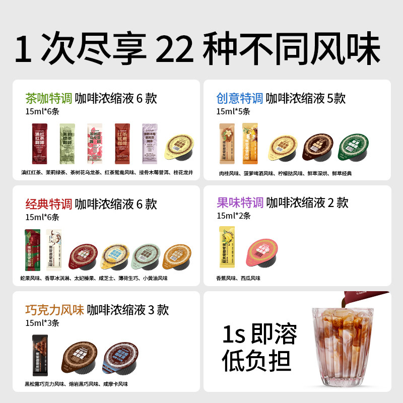 知乎知物|风味咖啡浓缩液即溶咖啡低糖0脂速溶美式拿铁 15ml*22杯,淘宝优惠券,粉丝福利购,淘宝优惠卷