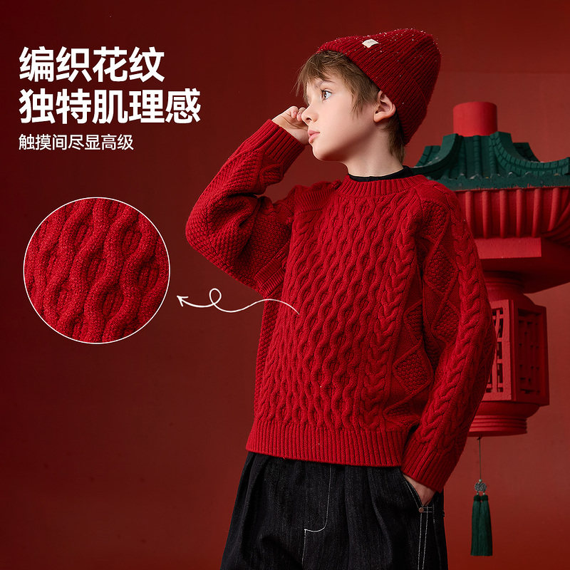ask新年拜年服2025冬季新款儿童毛衣男童加厚针织衫毛衫 - 图1