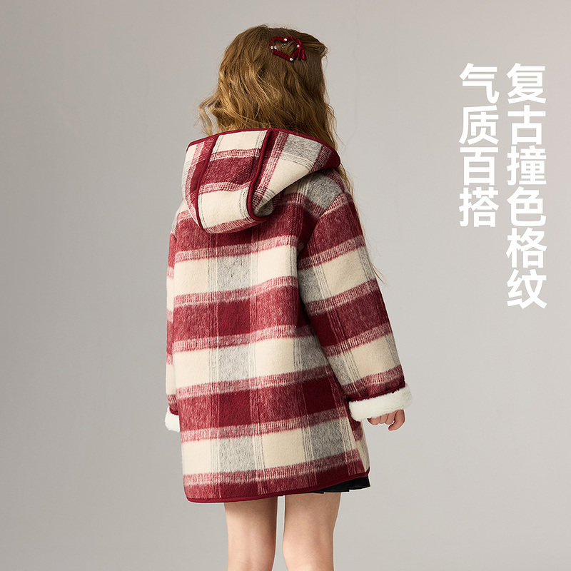 ask新年拜年服儿童外套2025冬季新款女童格纹撞色保暖大衣,淘宝优惠券,粉丝福利购,淘宝优惠卷