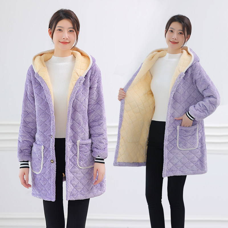 罩衣女新款冬季加绒加厚工作服时尚棉衣保暖围裙厨房家用长款棉袄 - 图1