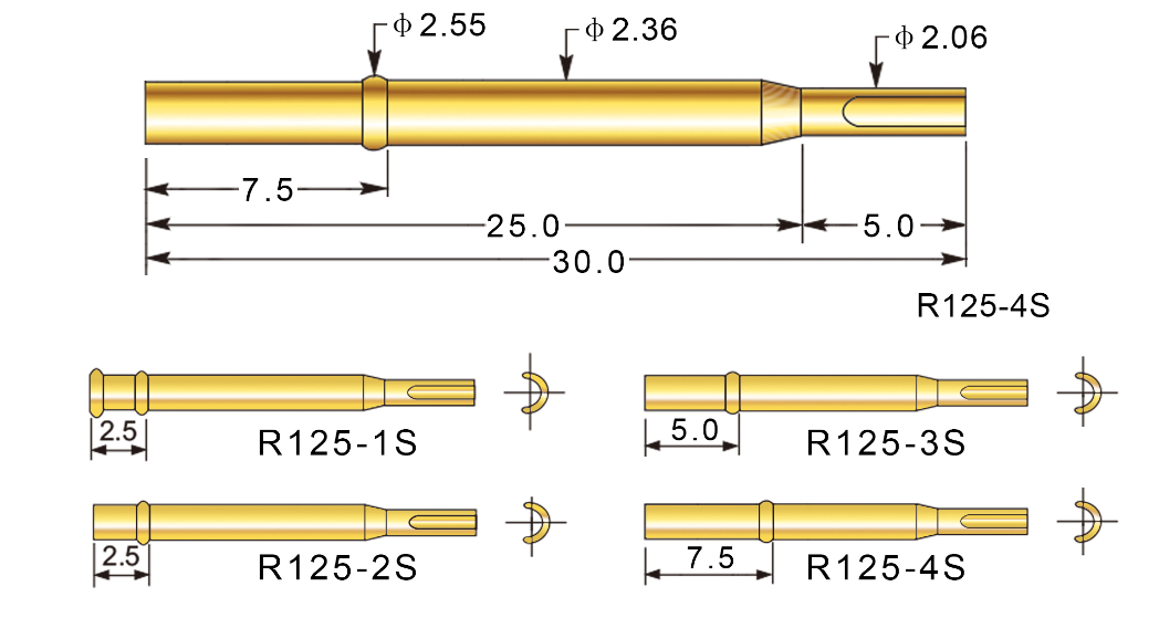 2.4华荣针套R125-1S 2S 3S 4S 4W焊线尾巴针套 P125探针座125针套 - 图0