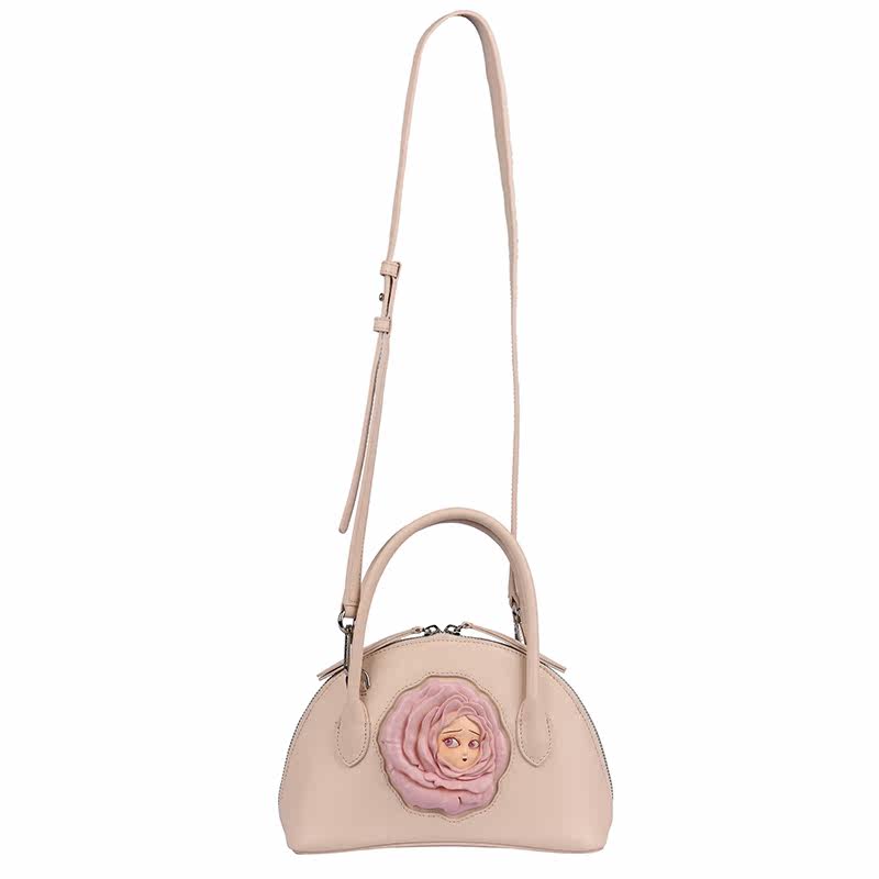 anna loch粉色玫瑰浮雕真皮贝壳包 AnnaLoch女士包袋