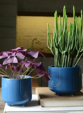 陶瓷简约圆形花盆家居室内桌面多肉绿萝虎皮兰创意小花器阳台客厅