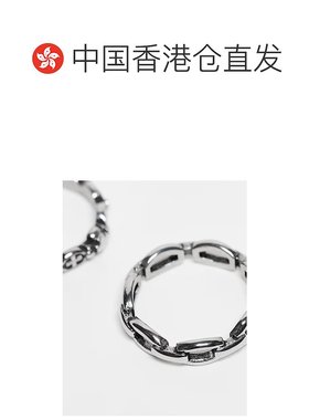 香港直邮ASOS 男士 设计防水不锈钢链条十字架磨光银色戒指(2件套