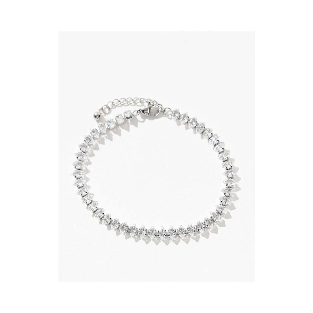 香港直邮ASOS 男士 marquise 设计防水不锈钢密镶水晶手链(银色) - 图0