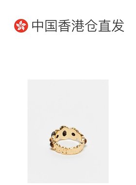 香港直邮ASOS 女士 14k real 镀金虎眼石半珍贵晶石镶嵌设计戒指(