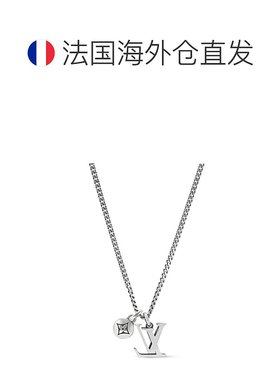 自营欧洲直邮LV路易威登 Sailor系列男士黑色纯银字母挂饰项链