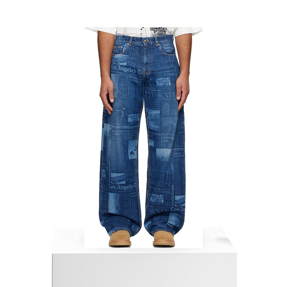 香港直邮Palm Angels 棕榈天使 男士 蓝色 LA Times 联名牛仔裤 P - 图3