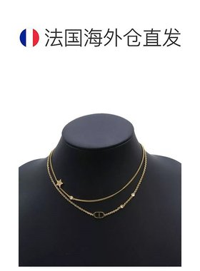 欧洲直邮Christian Dior迪奥女士金色双链条龙虾扣CD项链通勤百搭