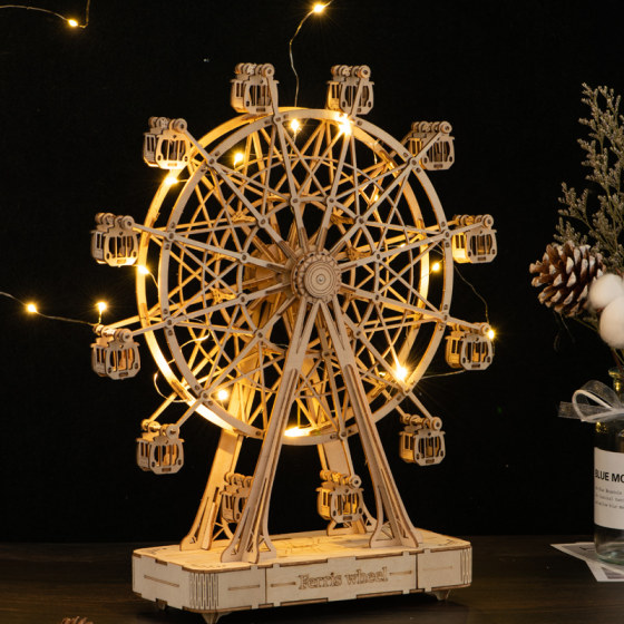 Music box Ferris wheel music box carousel wooden diy hand-assembled ornaments birthday gift for girls