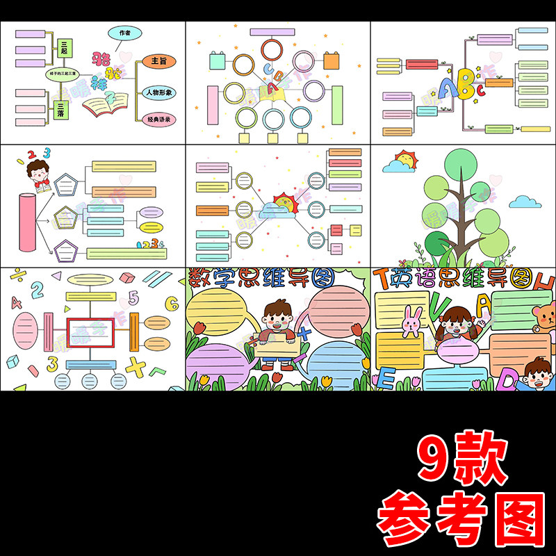 中小学生英语数学语文思维导图手小抄报一二三四五六年级纸质模板