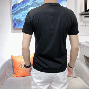 European station summer ice silk short-sleeved T-shirt men's trendy brand hot diamond round neck trendy men's casual mercerized cotton T-shirt