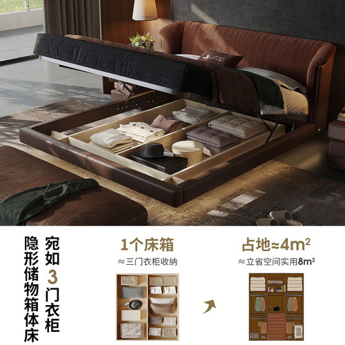 意式轻奢主卧大床高端大气现代棉麻布艺软包悬浮床2米*2米2婚床 - 图3