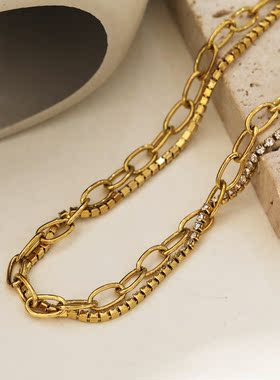 HACKNEY NINE 英国伦敦轻奢饰品镶钻交织双链叠戴18K镀金项链