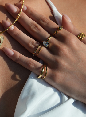 HACKNEY NINE英国伦敦轻奢饰品18K镀金双珠独特开口戒指时尚简约