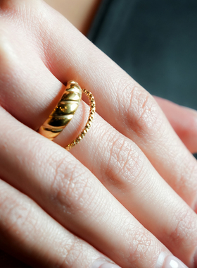 HACKNEY NINE英国伦敦轻奢饰品欧美Ins风双环简约叠戴18K镀金戒指