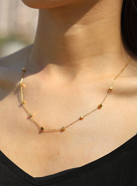 欧美轻奢法式优雅方形珠链镀金