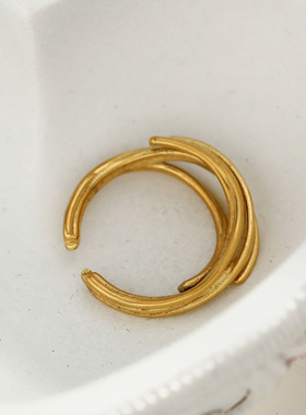 欧美轻奢现代抽象叠层指18K镀金可调节开口设计戒个性时尚镀银